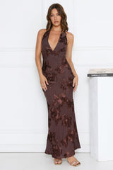 Lime Light Mesh Halter Maxi Dress Brown