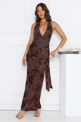 Lime Light Mesh Halter Maxi Dress Brown