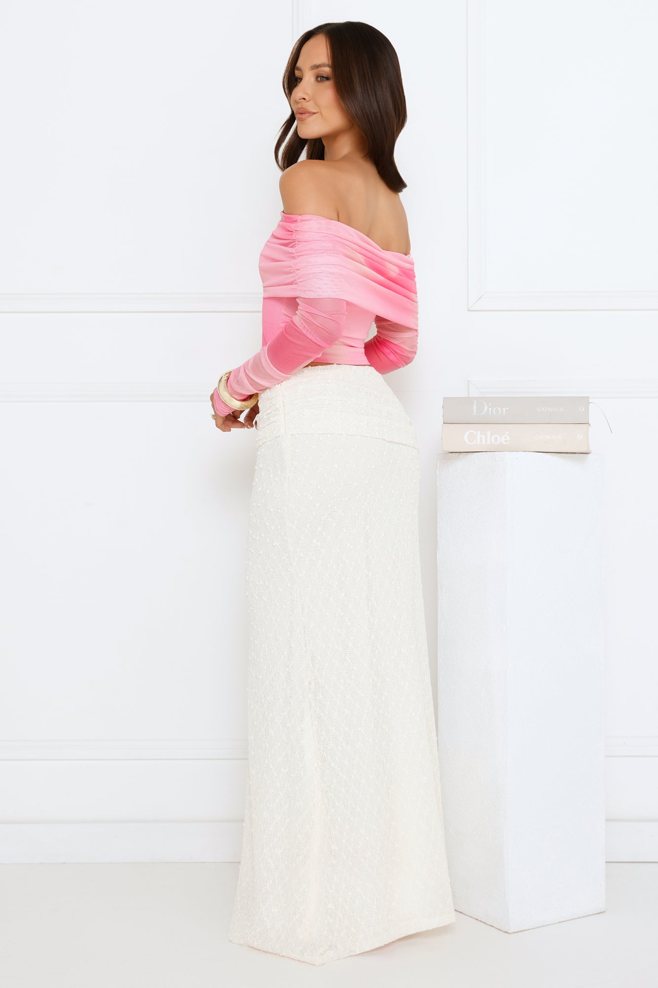 Glow Getter Girl Off Shoulder Crop Top Pink