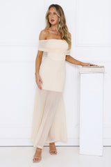 Lumière Off Shoulder Mesh Maxi Dress Yellow