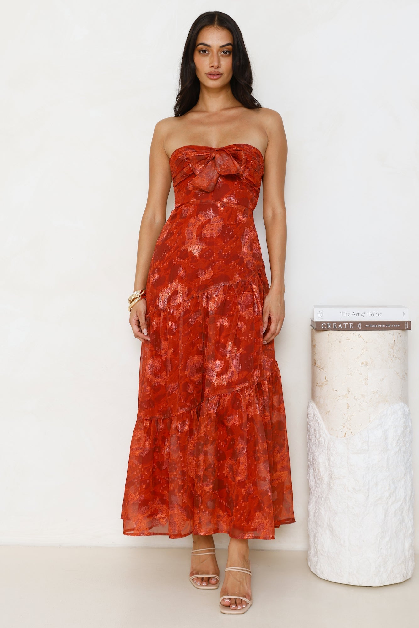 An Indulgence Strapless Maxi Dress Rust