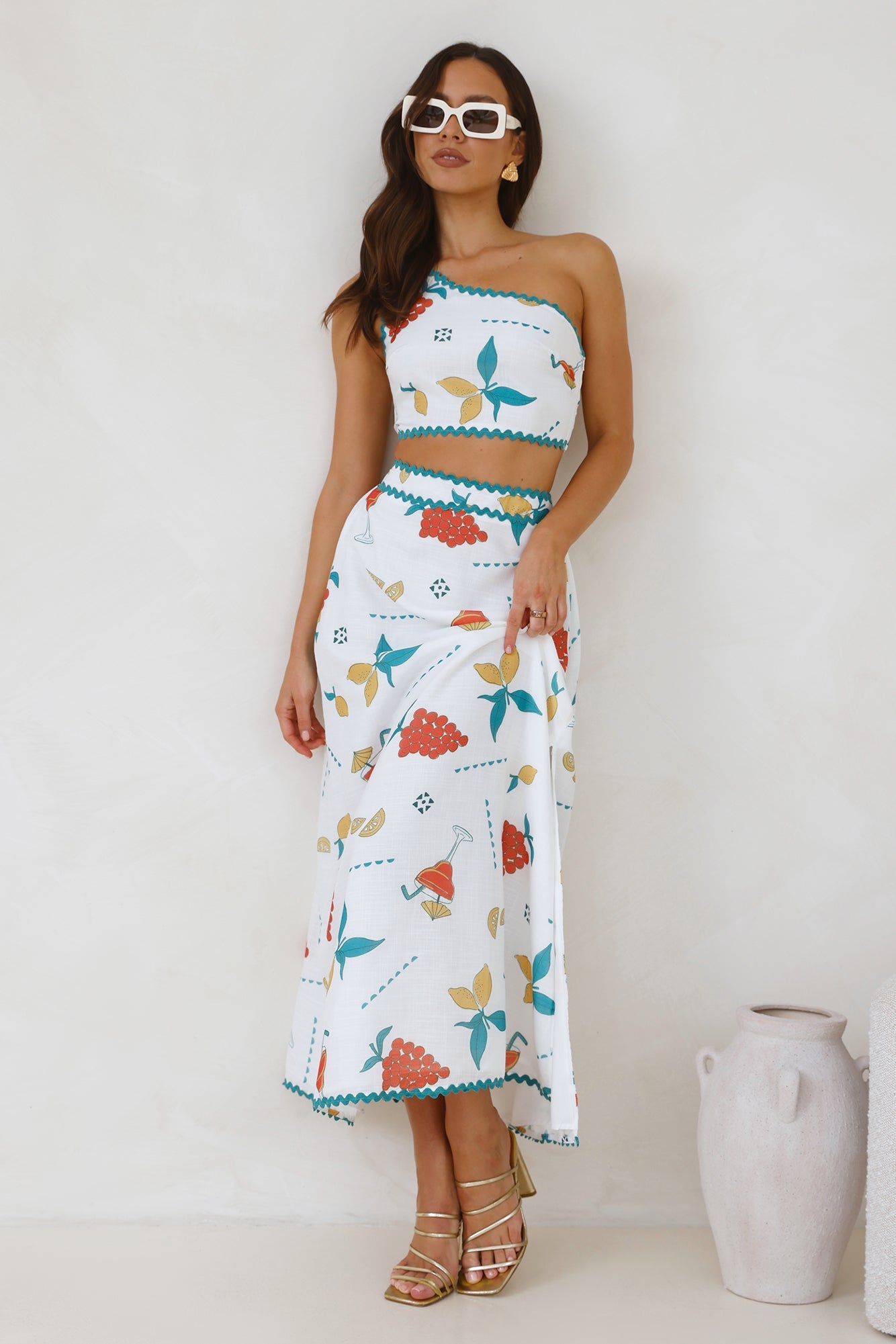 Citrus Squeeze One Shoulder Crop Top White