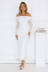 Curve Embrace Off Shoulder Mesh Maxi Dress White