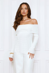 Dreamwave Off Shoulder Knit Top White