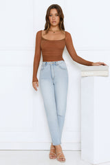 Decadent Style Mesh Long Sleeve Crop Top Brown