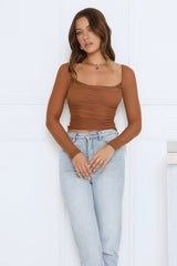 Decadent Style Mesh Long Sleeve Crop Top Brown
