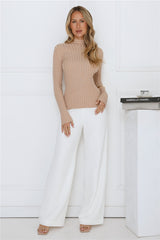 Daily Dream Ribbed Long Sleeve Top Beige