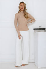 Daily Dream Ribbed Long Sleeve Top Beige