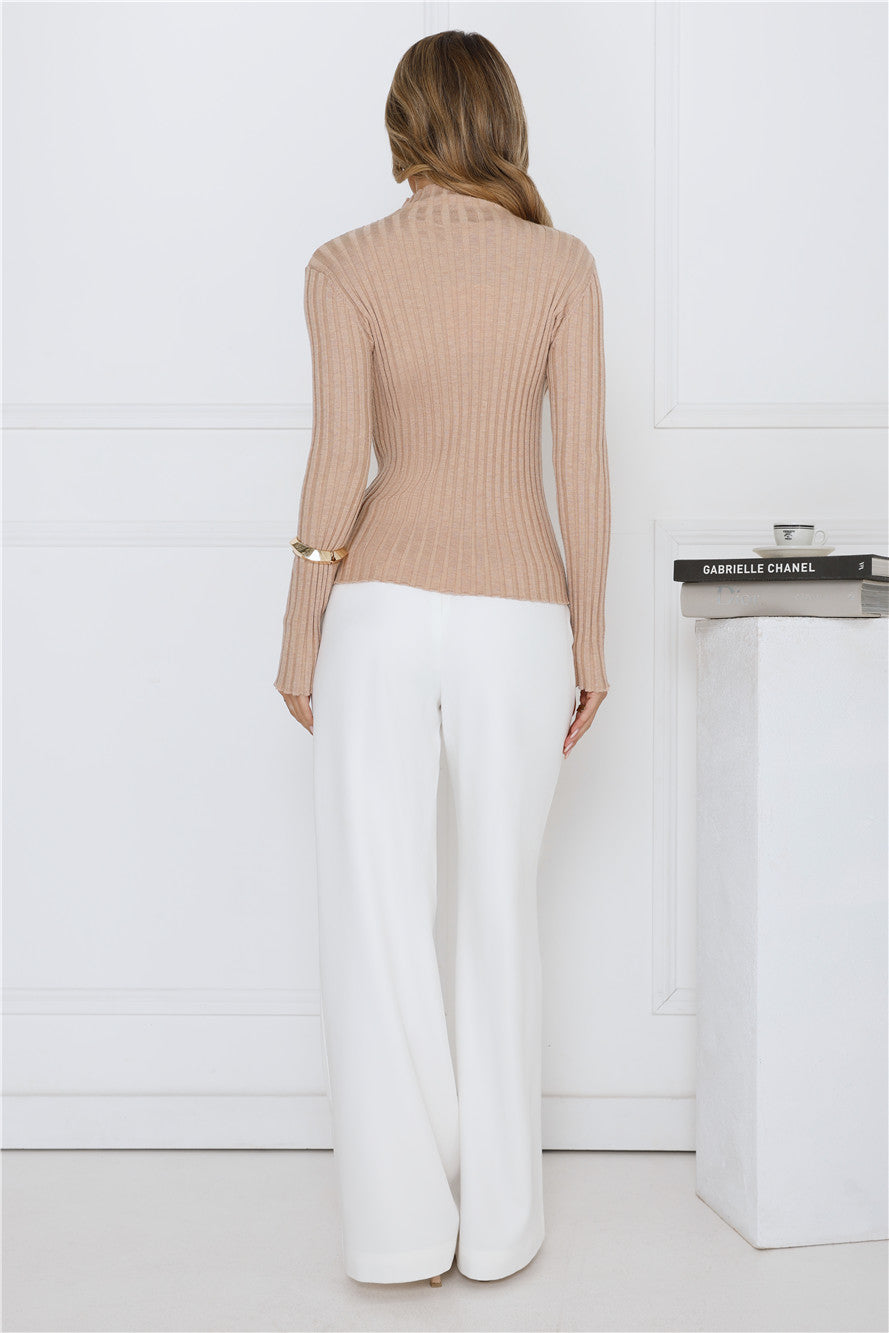 Daily Dream Ribbed Long Sleeve Top Beige