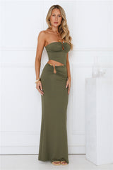 Chic Star Strapless Maxi Dress Olive