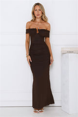Letters To Juliet Off Shoulder Maxi Dress Brown