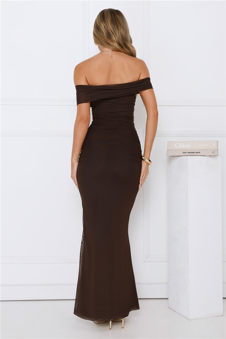 Letters To Juliet Off Shoulder Maxi Dress Brown
