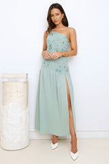 Love's Secret Garden One Shoulder Maxi Dress Green