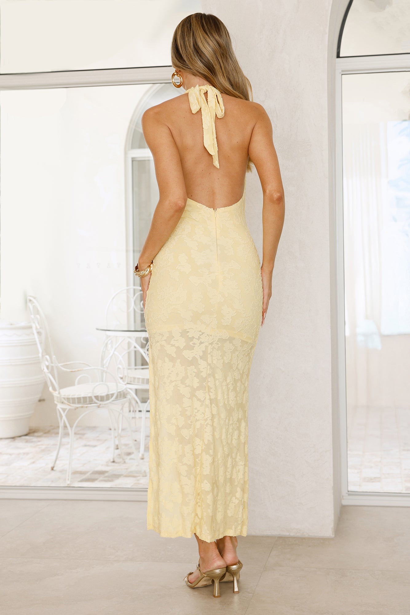 Coconut Sips Halter Maxi Dress Yellow