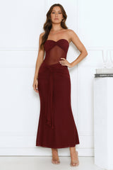 Can't Get Enough Strapless Maxi Dress Burgundy