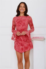 Love Fizz Long Sleeve Mesh Mini Dress Rose