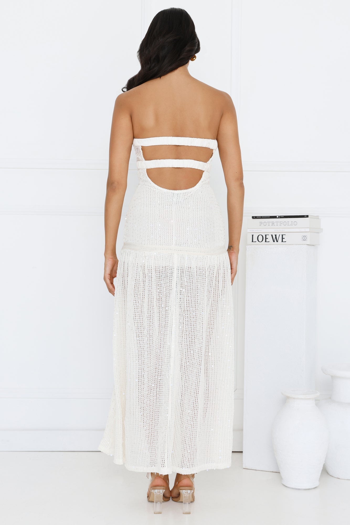 Beach Shimmer Strapless Knit Midi Dress Cream