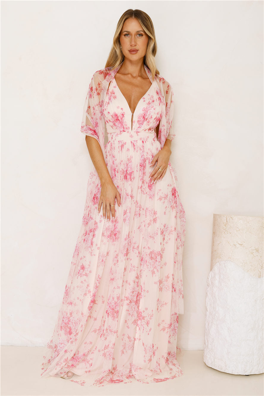 Enchanted Petals Maxi Dress Fuchsia