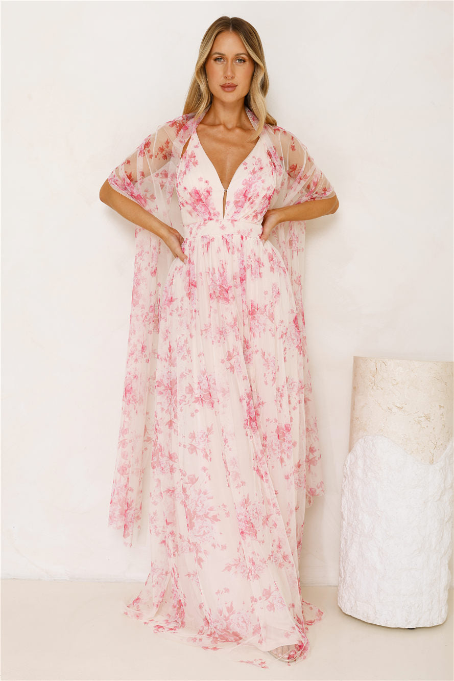 Enchanted Petals Maxi Dress Fuchsia