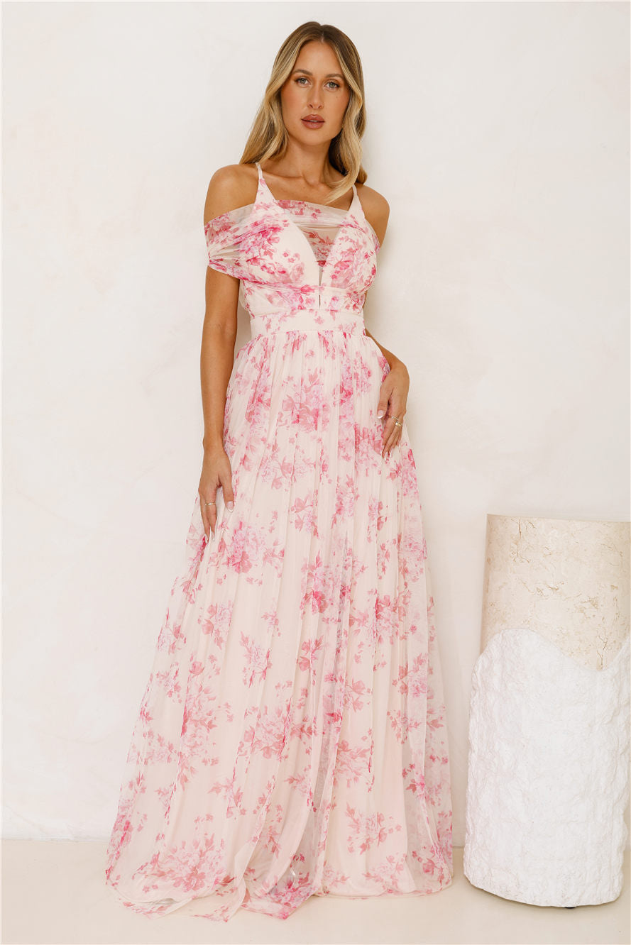 Enchanted Petals Maxi Dress Fuchsia