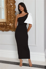 Black Tie Events One Shoulder Midi Dress Black