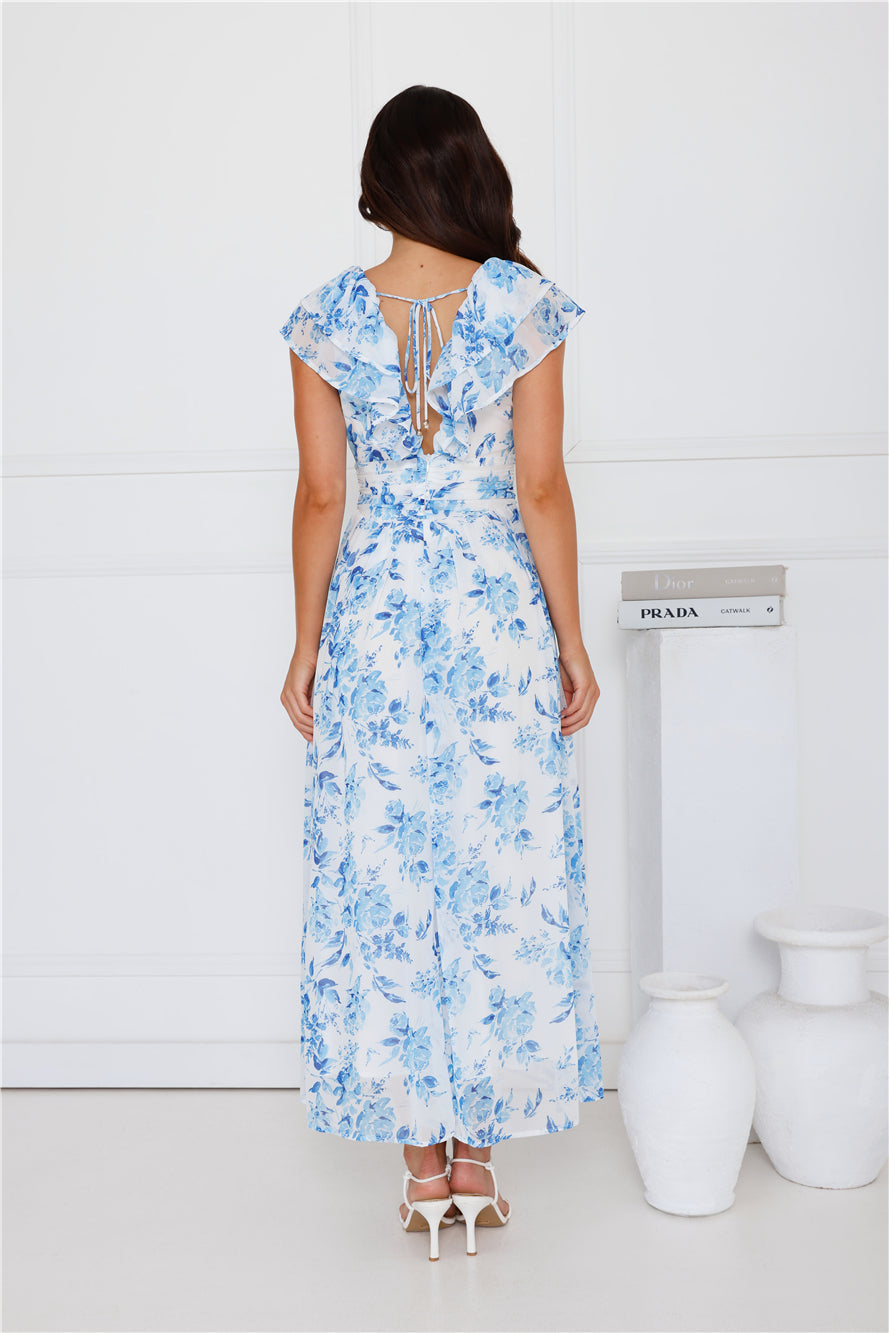 Botanical Reverie Maxi Dress Blue