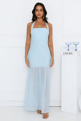 Aveline Halter Mesh Maxi Dress Blue