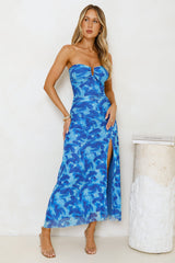 Gatsby Glow Strapless Mesh Maxi Dress Blue