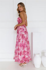 Flower Fields Strapless Maxi Dress Pink