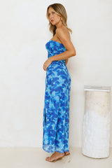 Gatsby Glow Strapless Mesh Maxi Dress Blue