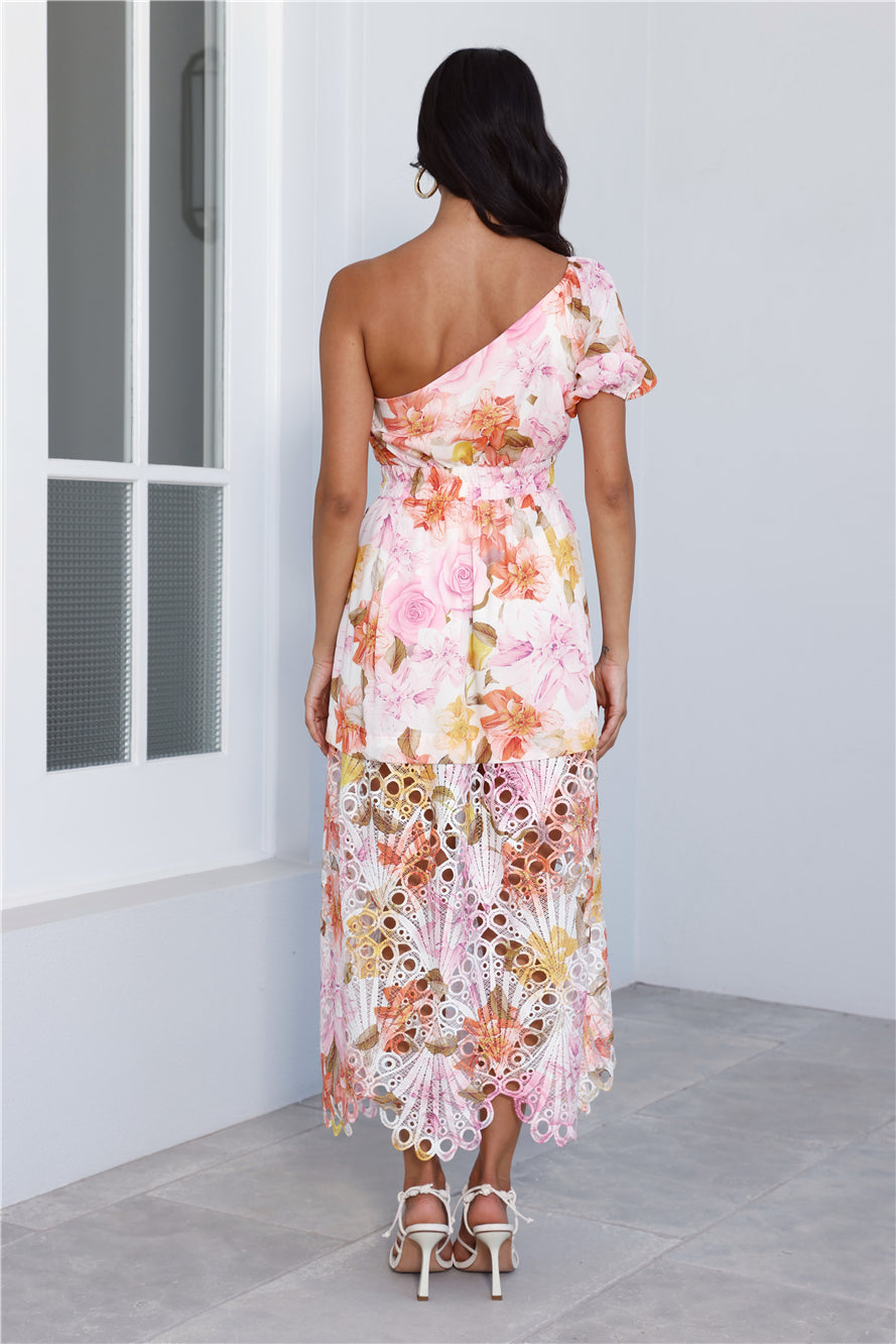 Love From Addison One Shoulder Midi Dress Print