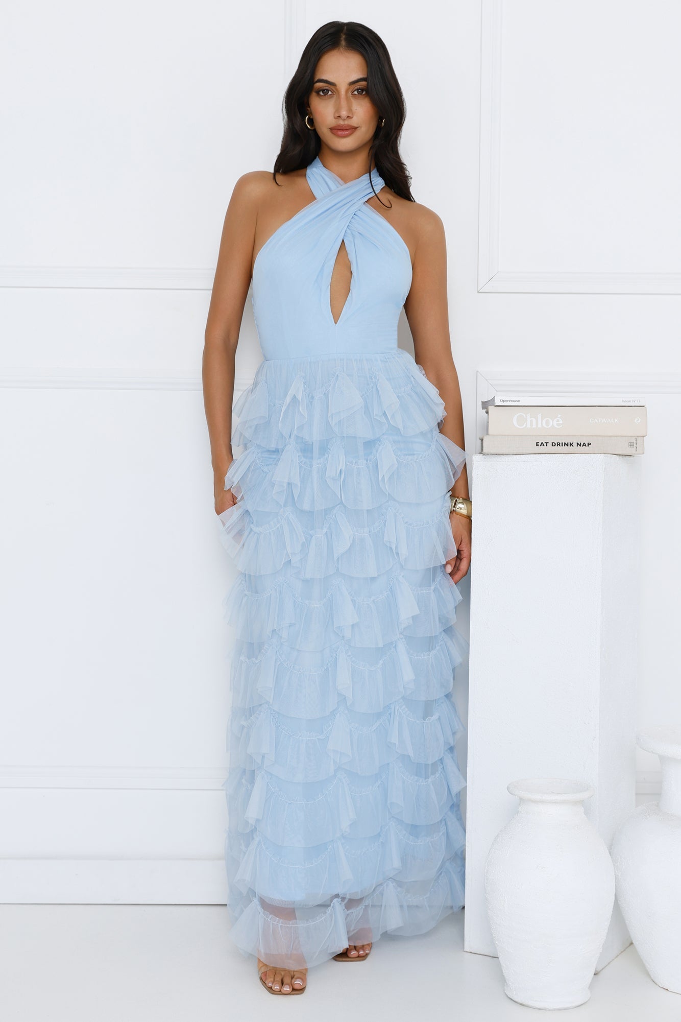 Aisling Halter Tulle Maxi Dress Blue
