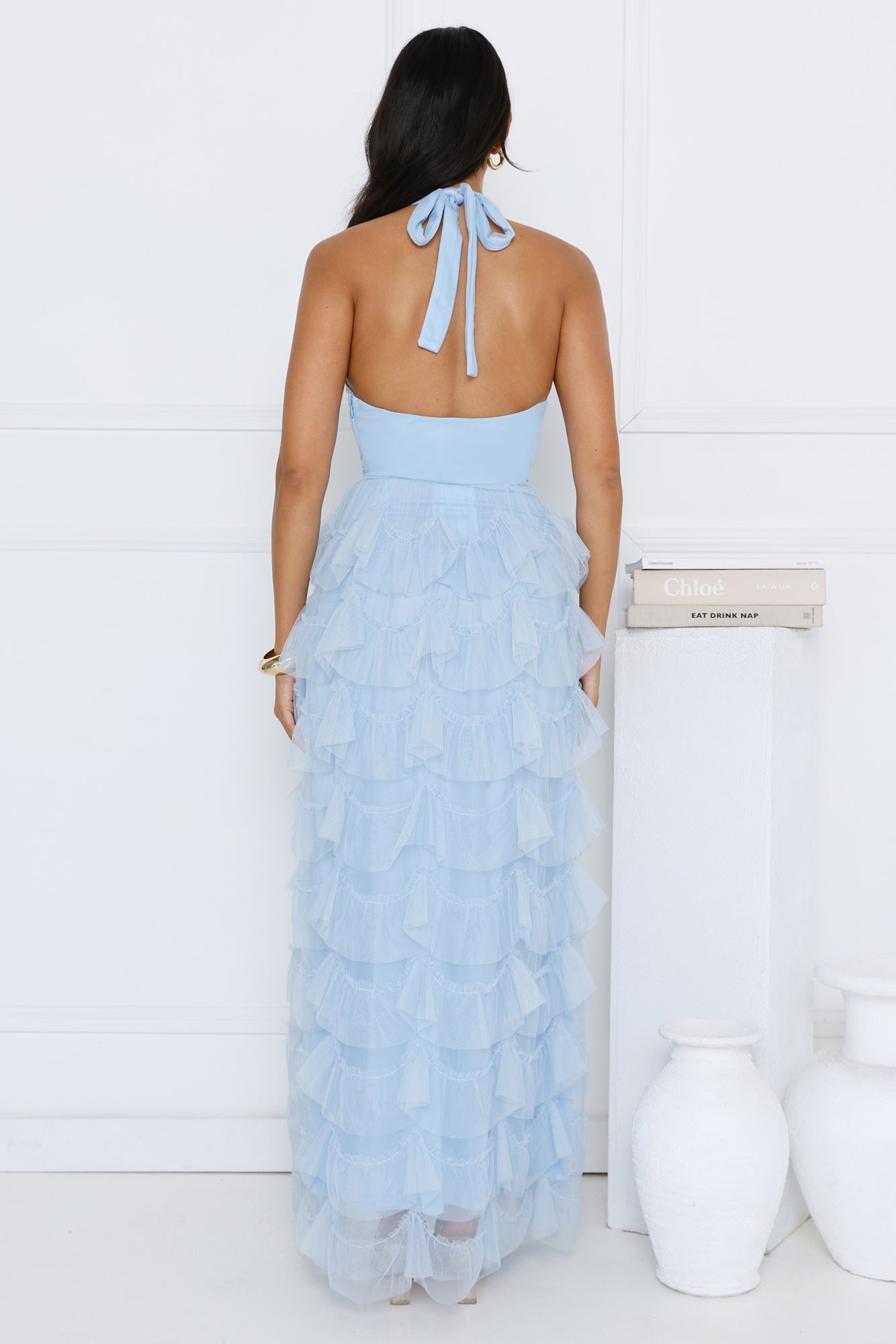 Aisling Halter Tulle Maxi Dress Blue