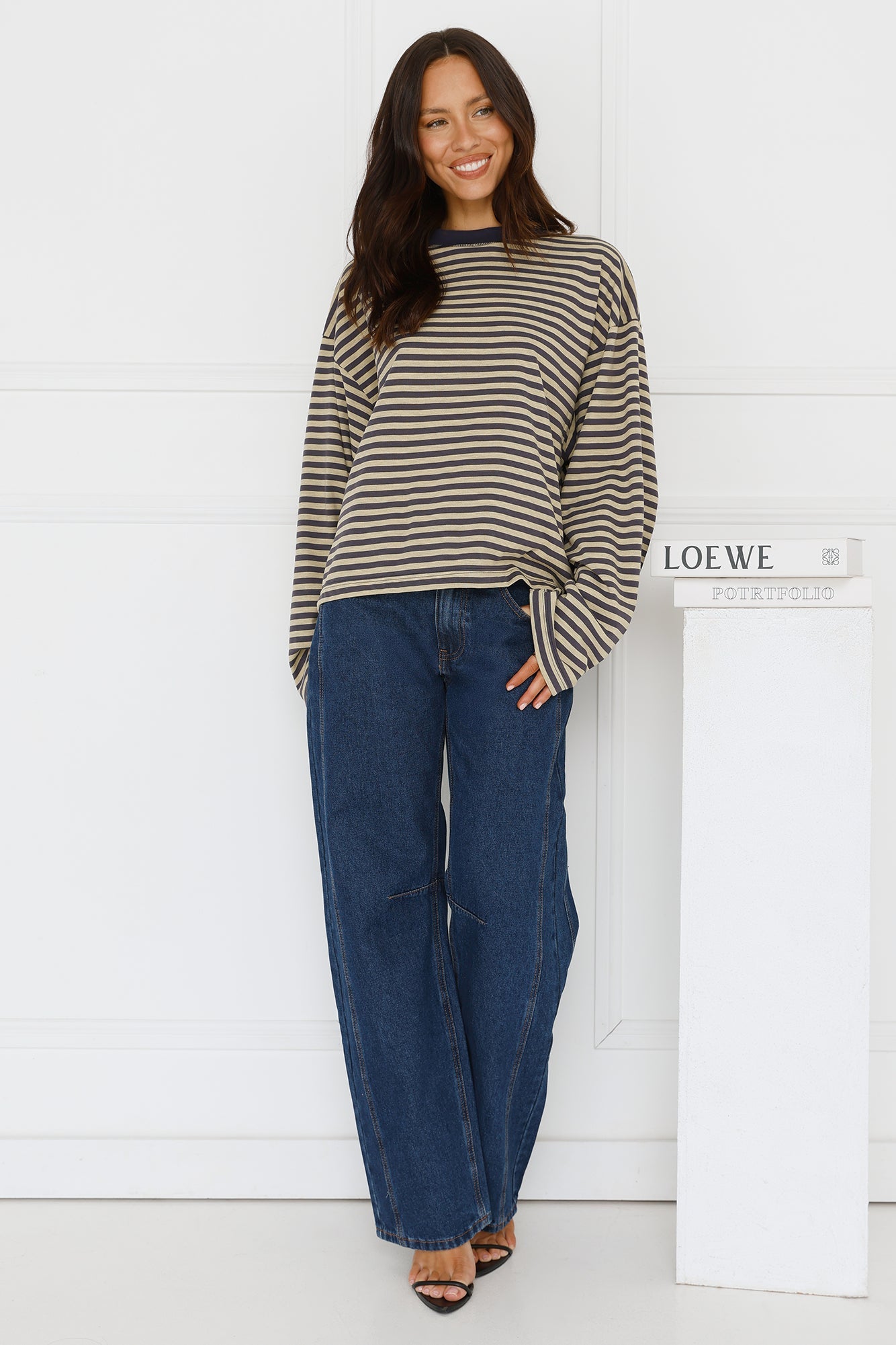 Bloom Long Sleeve Top Beige Stripe