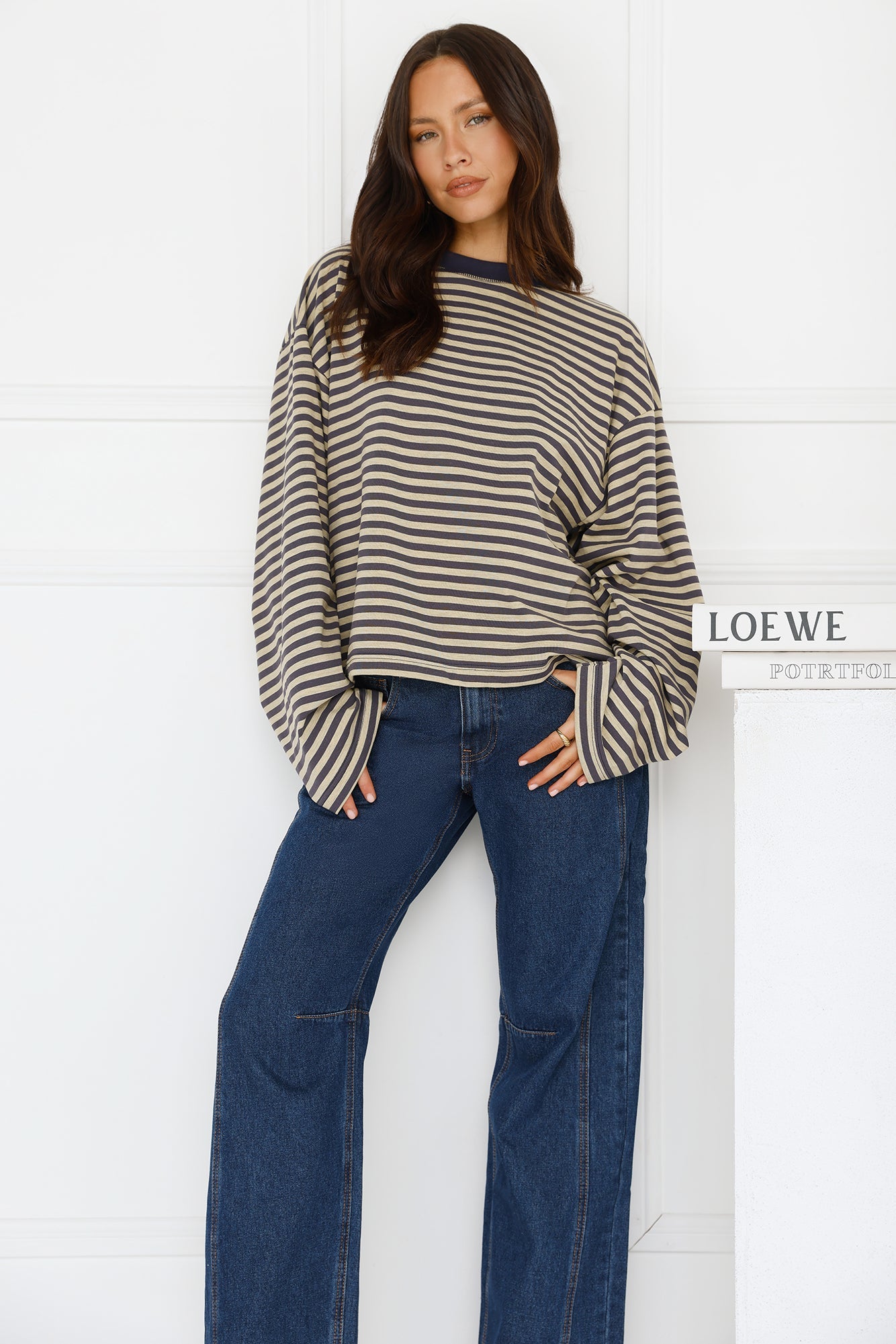 Bloom Long Sleeve Top Beige Stripe