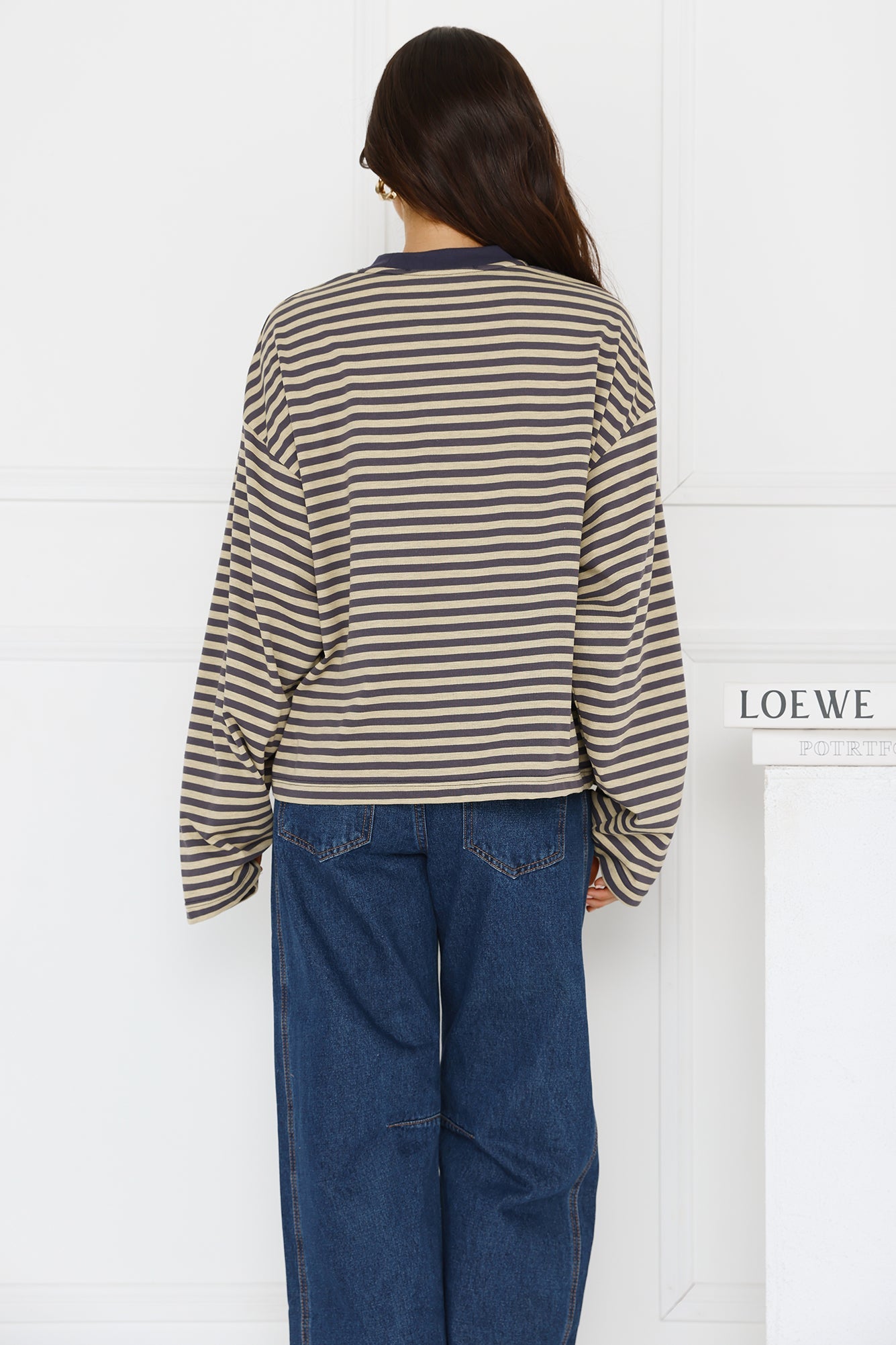 Bloom Long Sleeve Top Beige Stripe