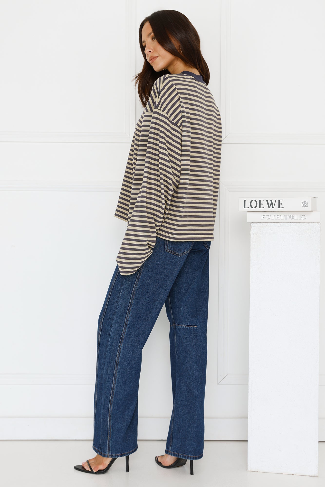 Bloom Long Sleeve Top Beige Stripe