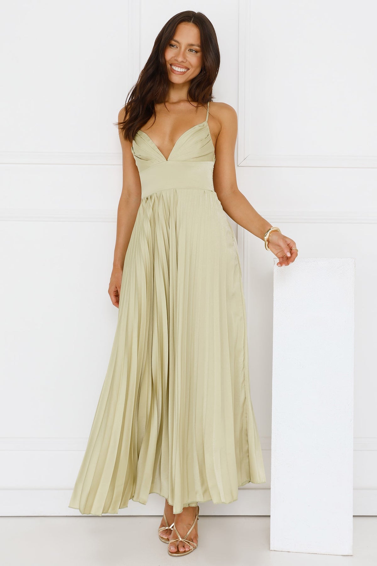 Exclusive Invite Satin Maxi Dress Lime