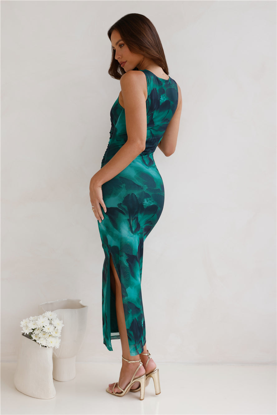 For The Party Mesh Maxi Dress Green