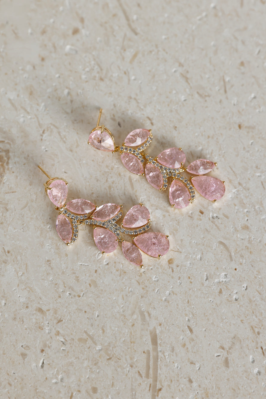 18k Gold Plated Beauty Gems Earrings Pink