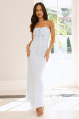 Dollhouse Diaries Strapless Lace Maxi Dress Blue