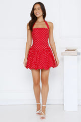 Lipstick Love Letters Halter Bubble Mini Dress Red