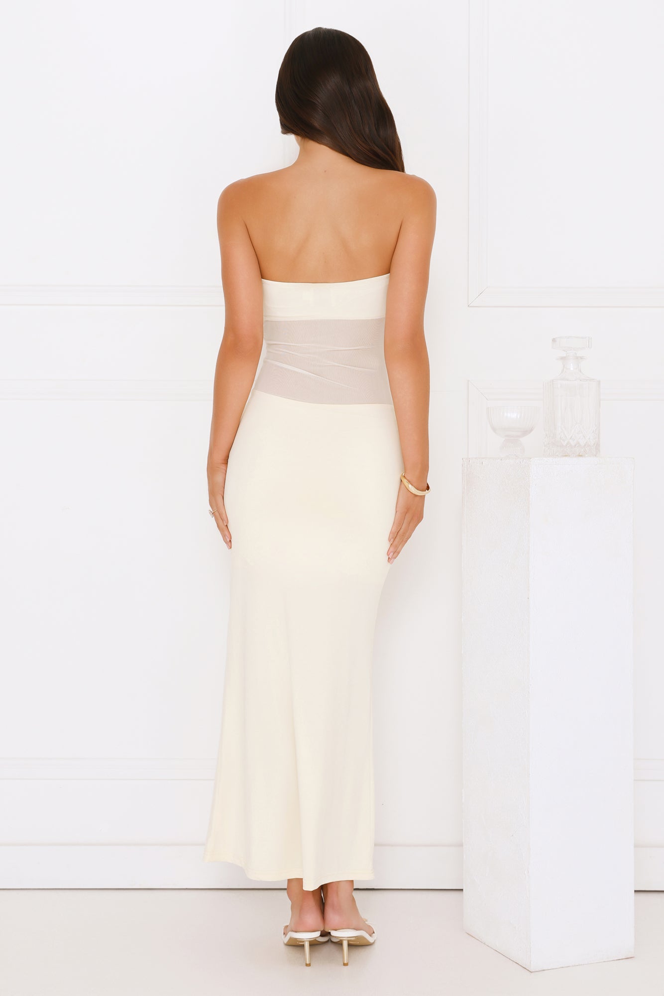 Cherry Glaze Strapless Maxi Dress Yellow