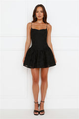 Luna Allure Embroidered Mini Dress Black