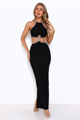 Hello Molly Diamond Charm Bandage Maxi Dress Black