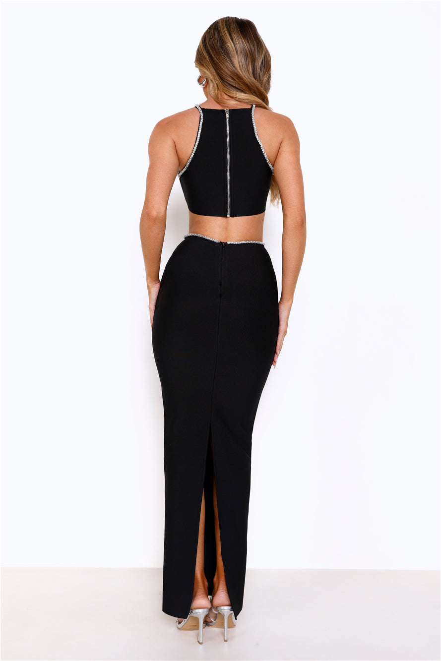 Hello Molly Diamond Charm Bandage Maxi Dress Black