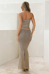 Glimmering Hour Sequin Knit Midi Skirt Gold