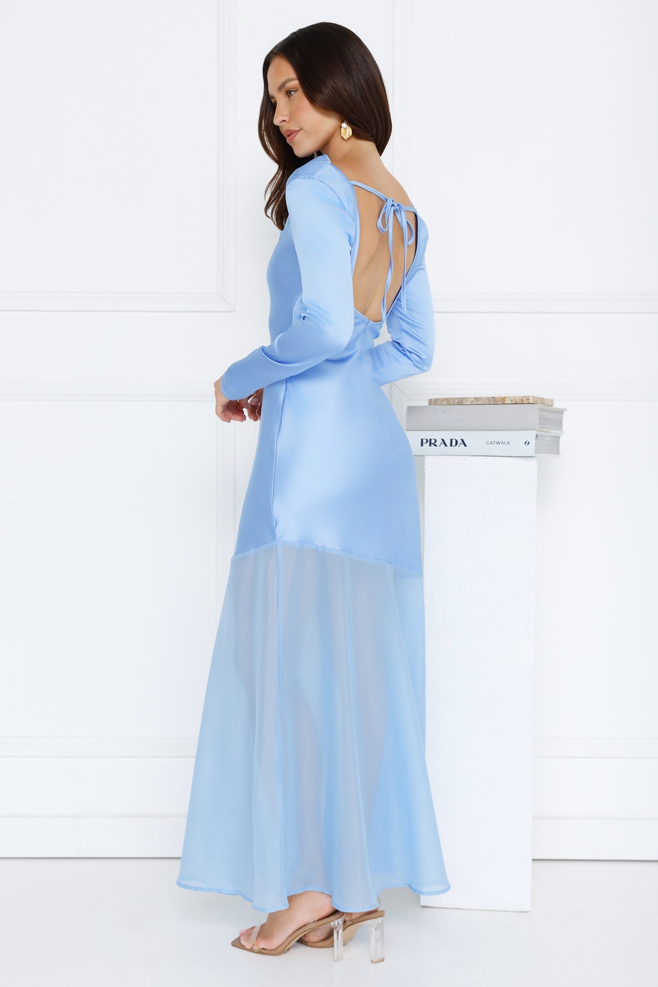Exquisite Luxury Satin Long Sleeve Maxi Dress Blue