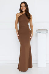 Georgiana One Shoulder Maxi Dress Brown