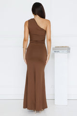 Georgiana One Shoulder Maxi Dress Brown